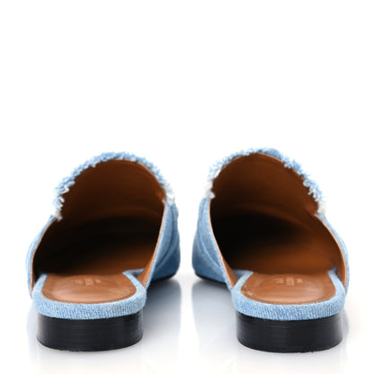 Hermes Denim Fringed Oz Mules 40 Bleu Clair 5 of 15