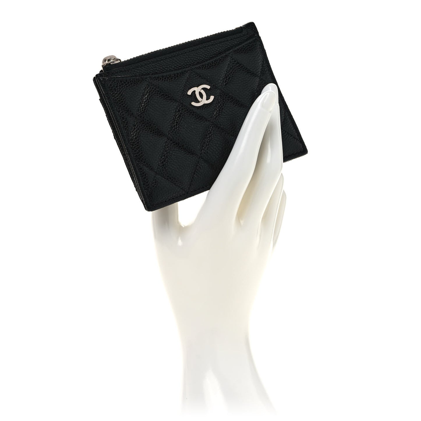 Caviar Quilted CC Zip Card Holder Black