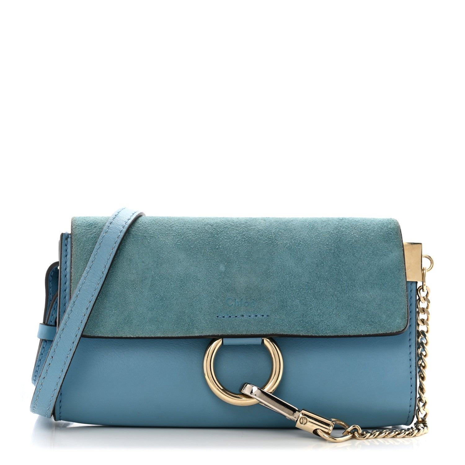 Chloe Suede Calfskin Faye Wallet On Strap Vinyl Blue 1 of 13
