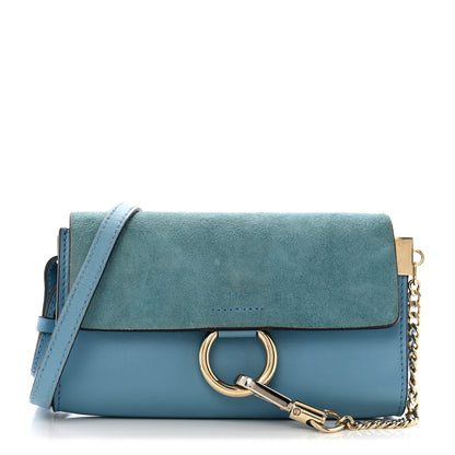 Chloe Suede Calfskin Faye Wallet On Strap Vinyl Blue 1 of 13