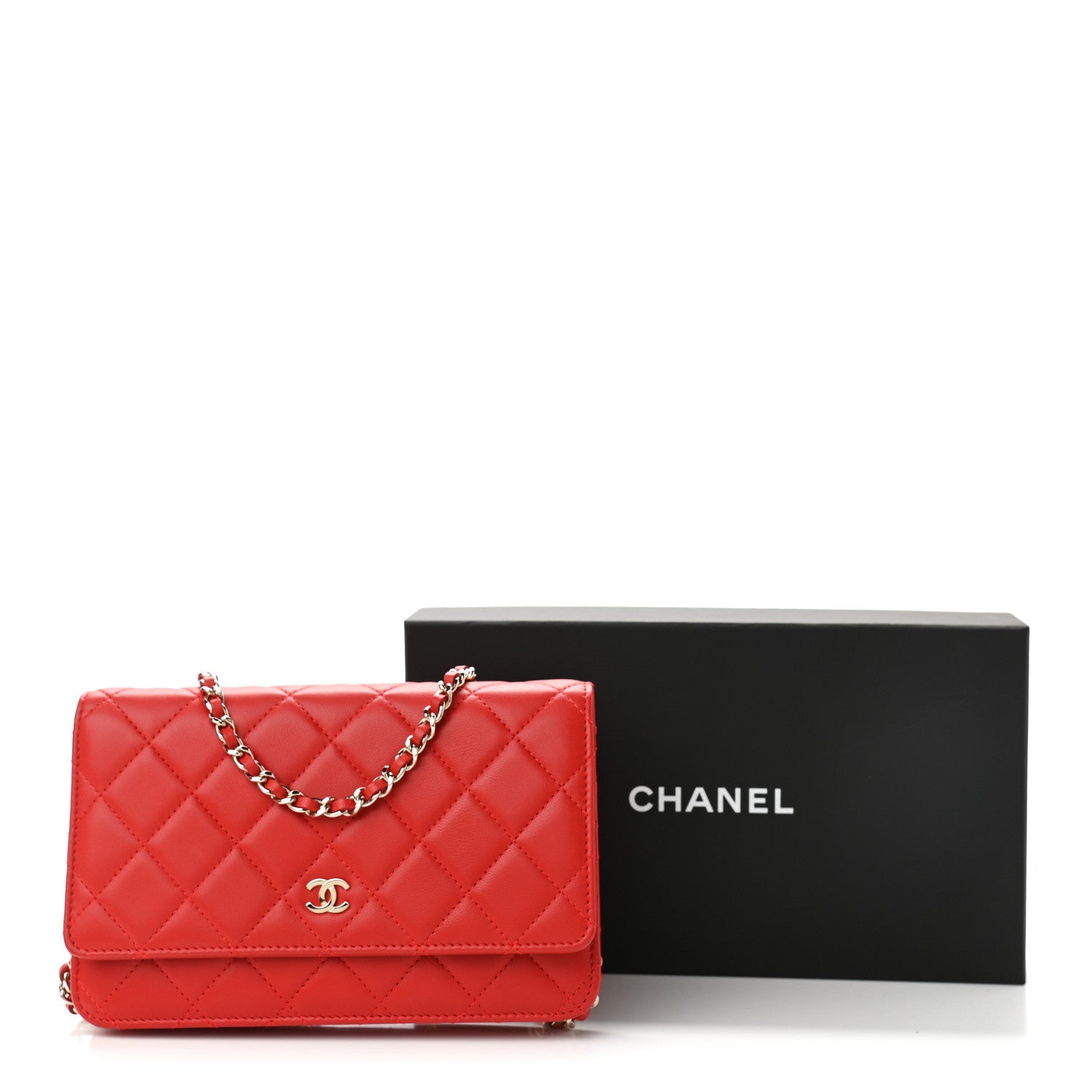 Chanel Lambskin Quilted Wallet on Chain WOC Red 11 of 11