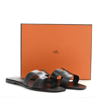 Hermes Box Calfskin Oran Sandals 41 Black 10 of 10