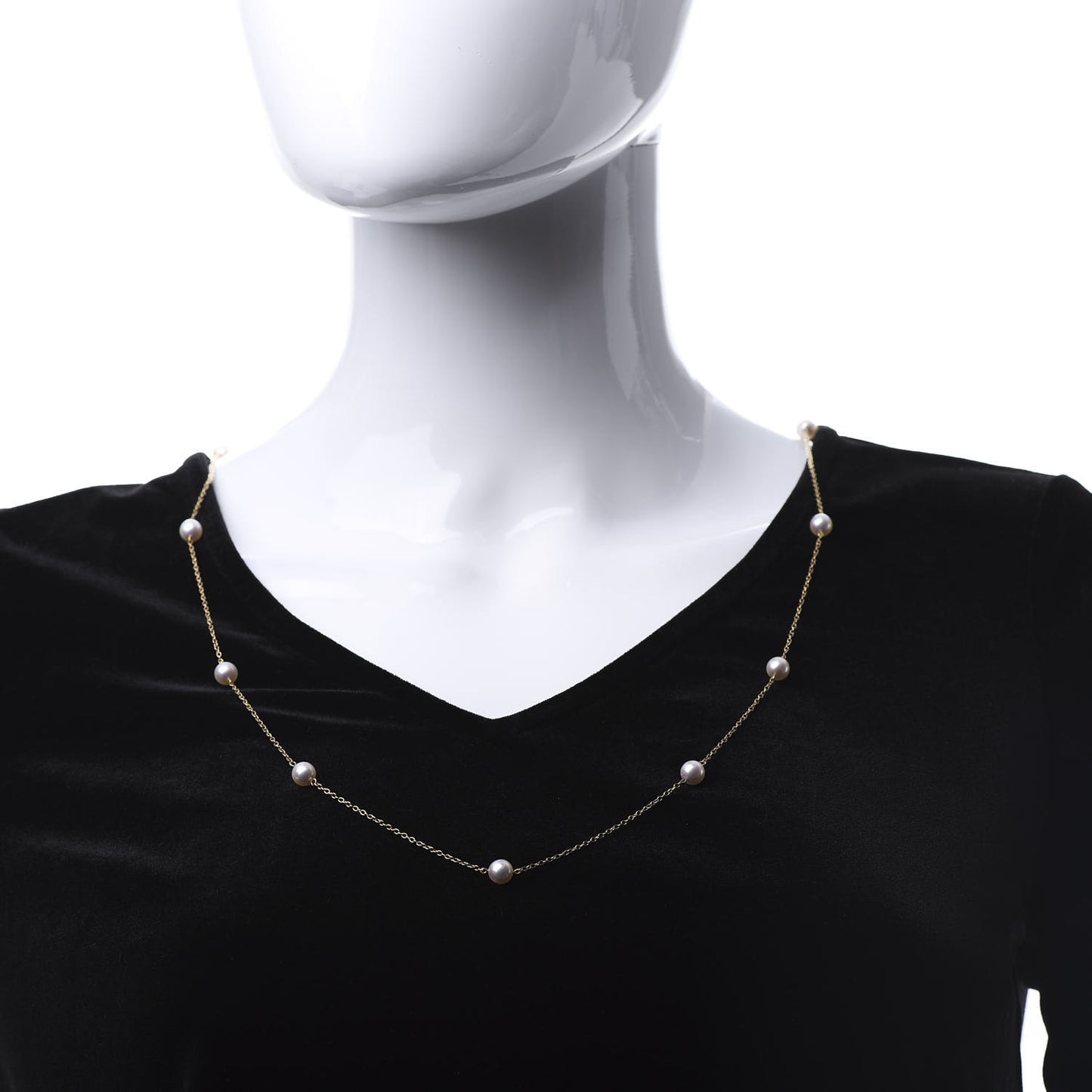 18K Yellow Gold Akoya Pearl 7mm Station Necklace 30"