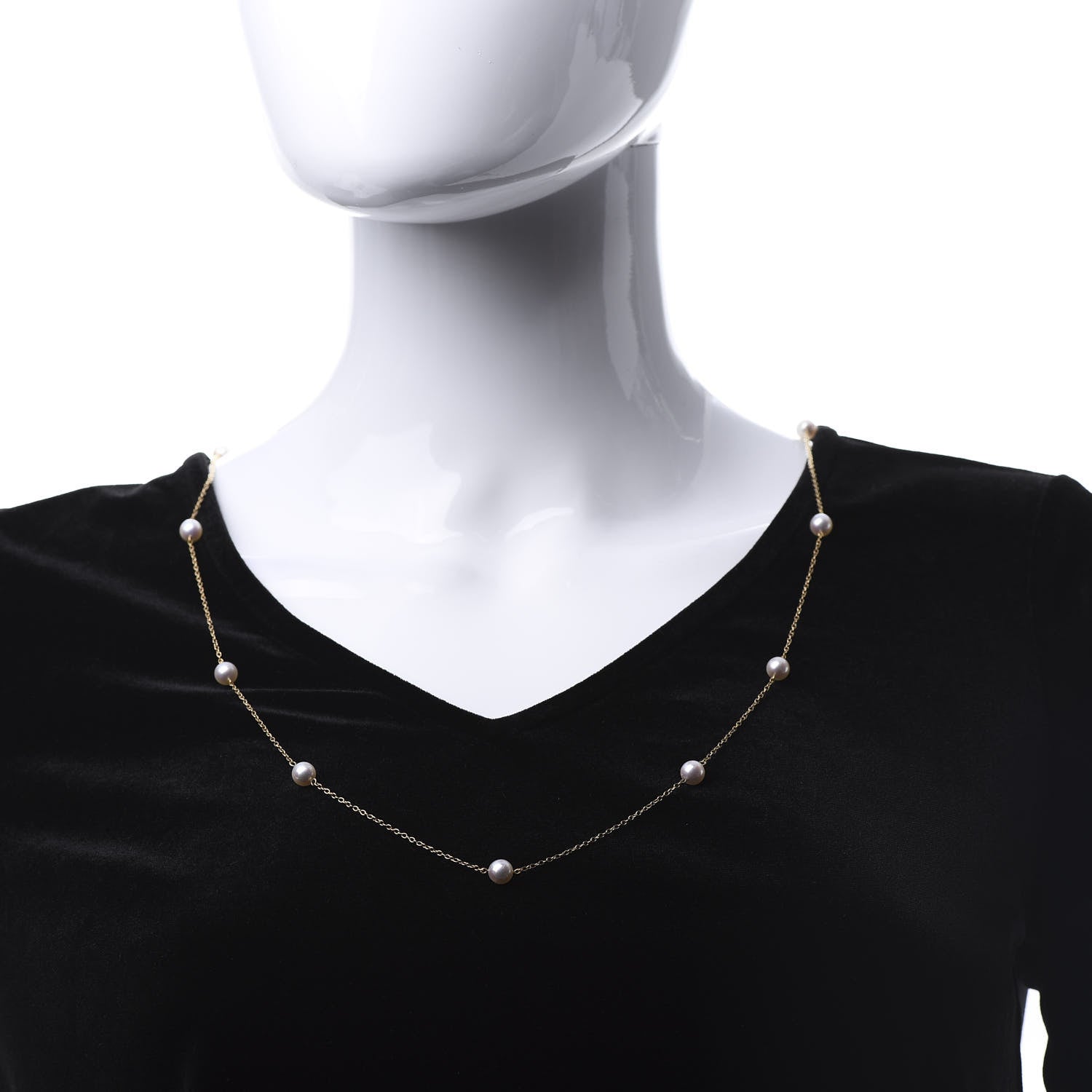 Mikimoto 18K Yellow Gold Akoya Pearl 7mm Station Necklace 30" 2 of 5
