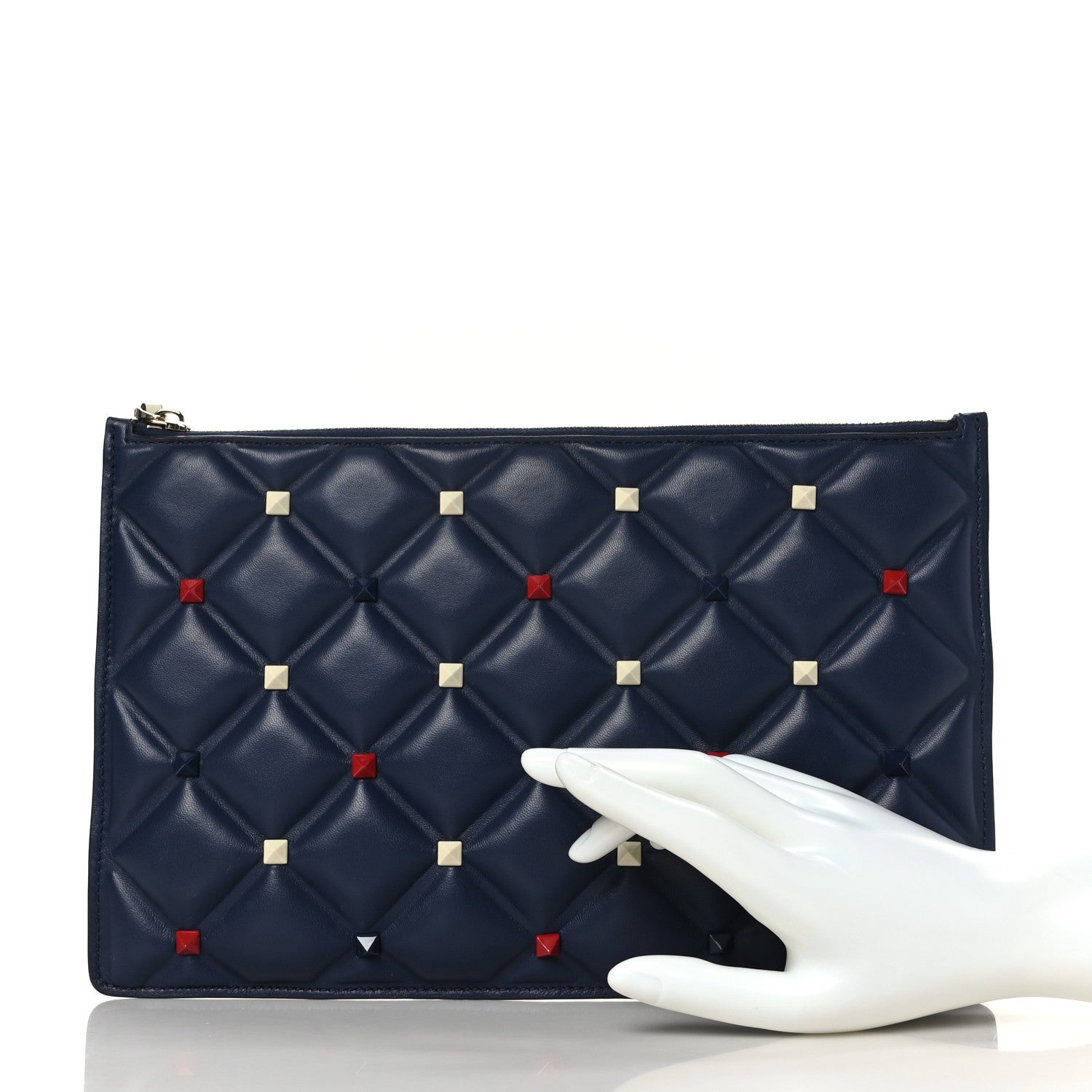 Valentino Garavani Nappa Candystud Zip Pouch Navy Red White 2 of 6
