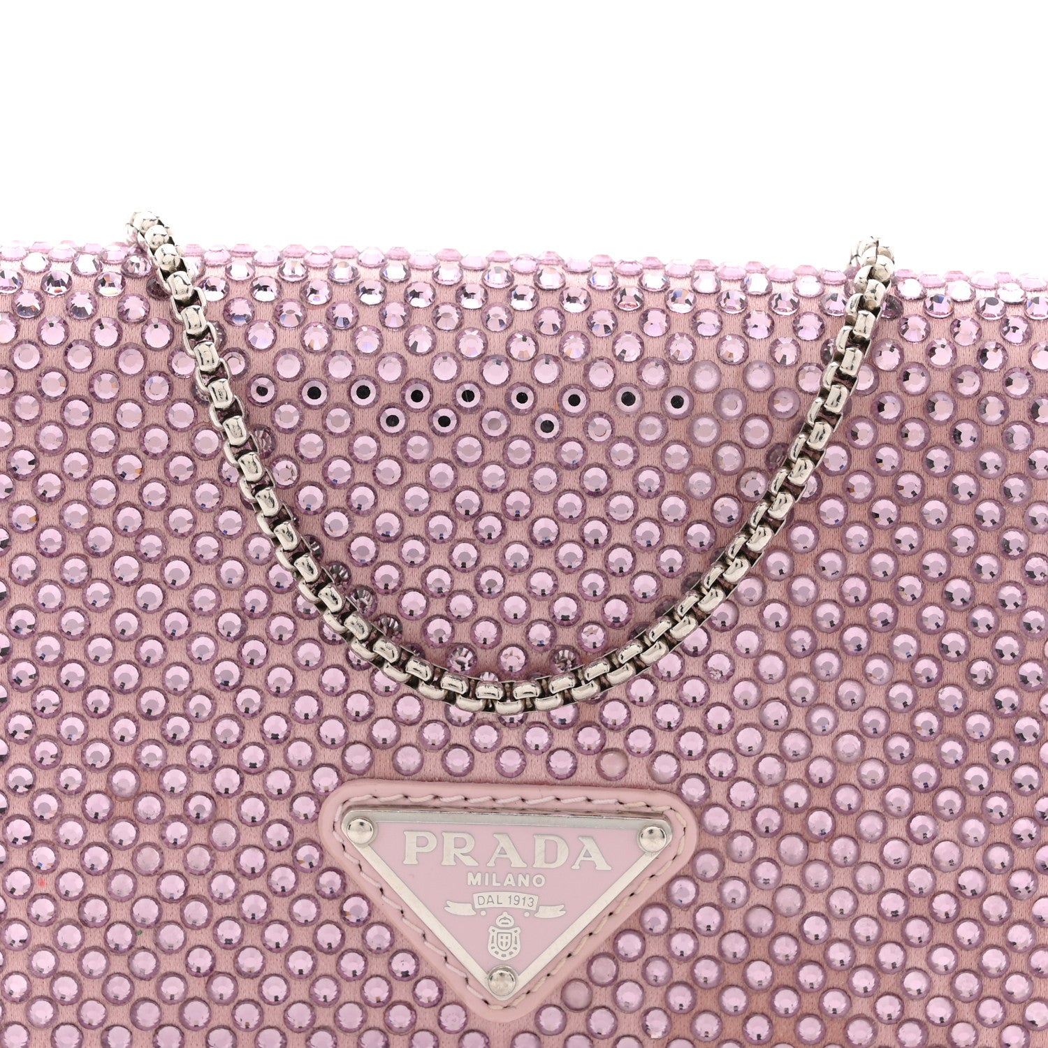 Prada Satin Crystal Metal Triangle Logo Card Holder With Strap Alabastro 8 of 12