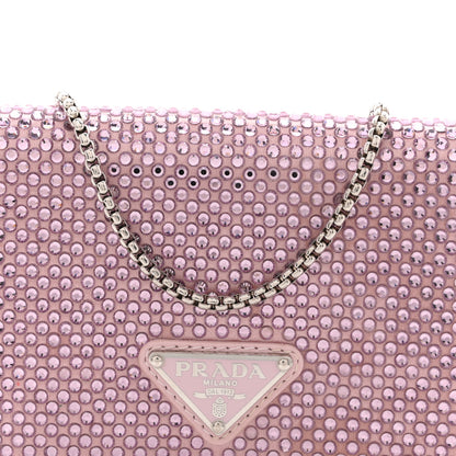 Prada Satin Crystal Metal Triangle Logo Card Holder With Strap Alabastro 8 of 12