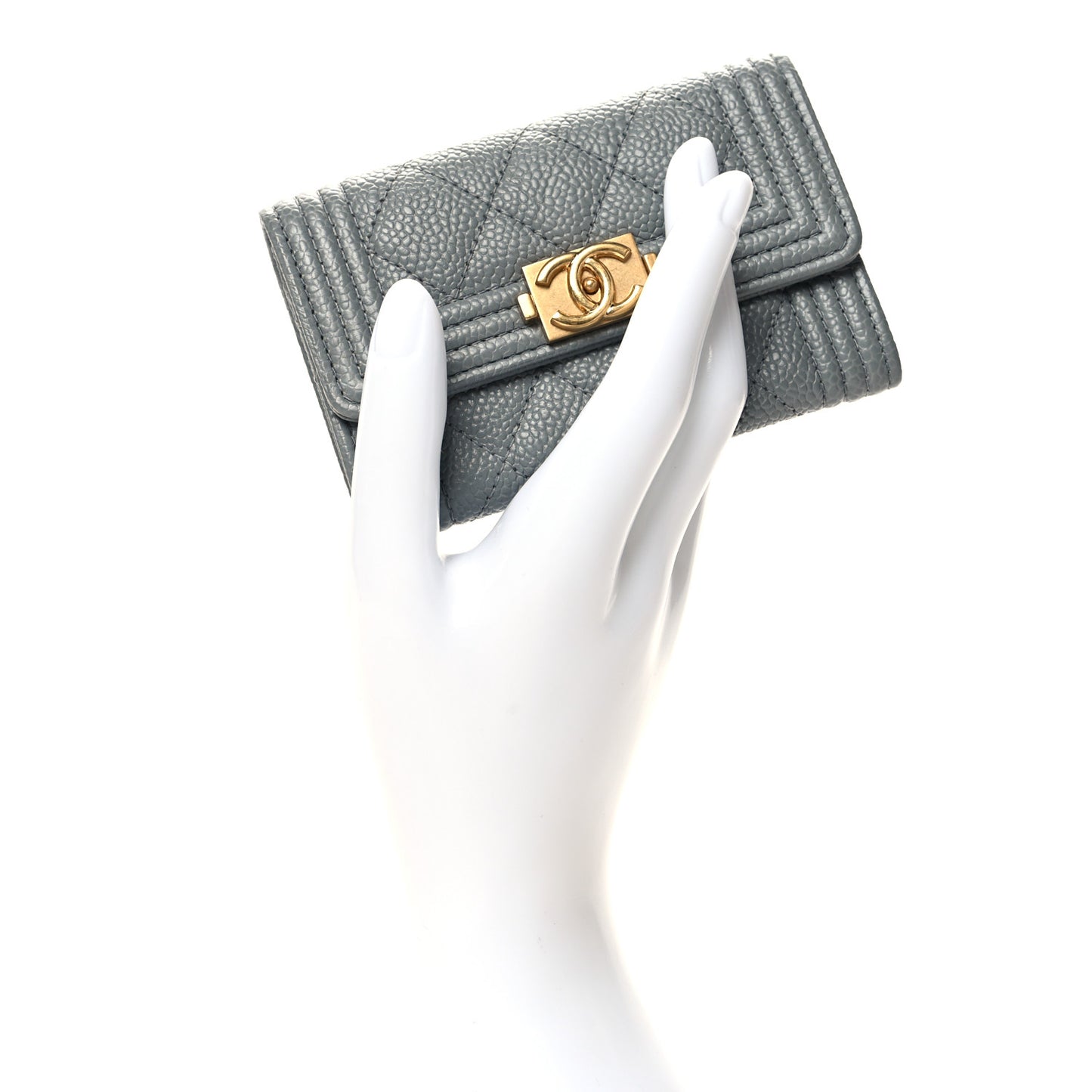 Caviar Quilted Boy Flap Card Holder Grey