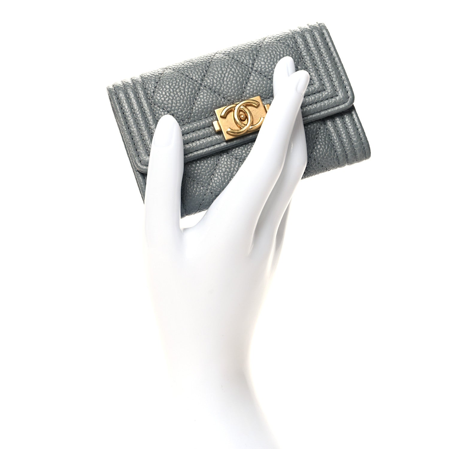 Chanel Caviar Quilted Boy Flap Card Holder Grey 2 of 9