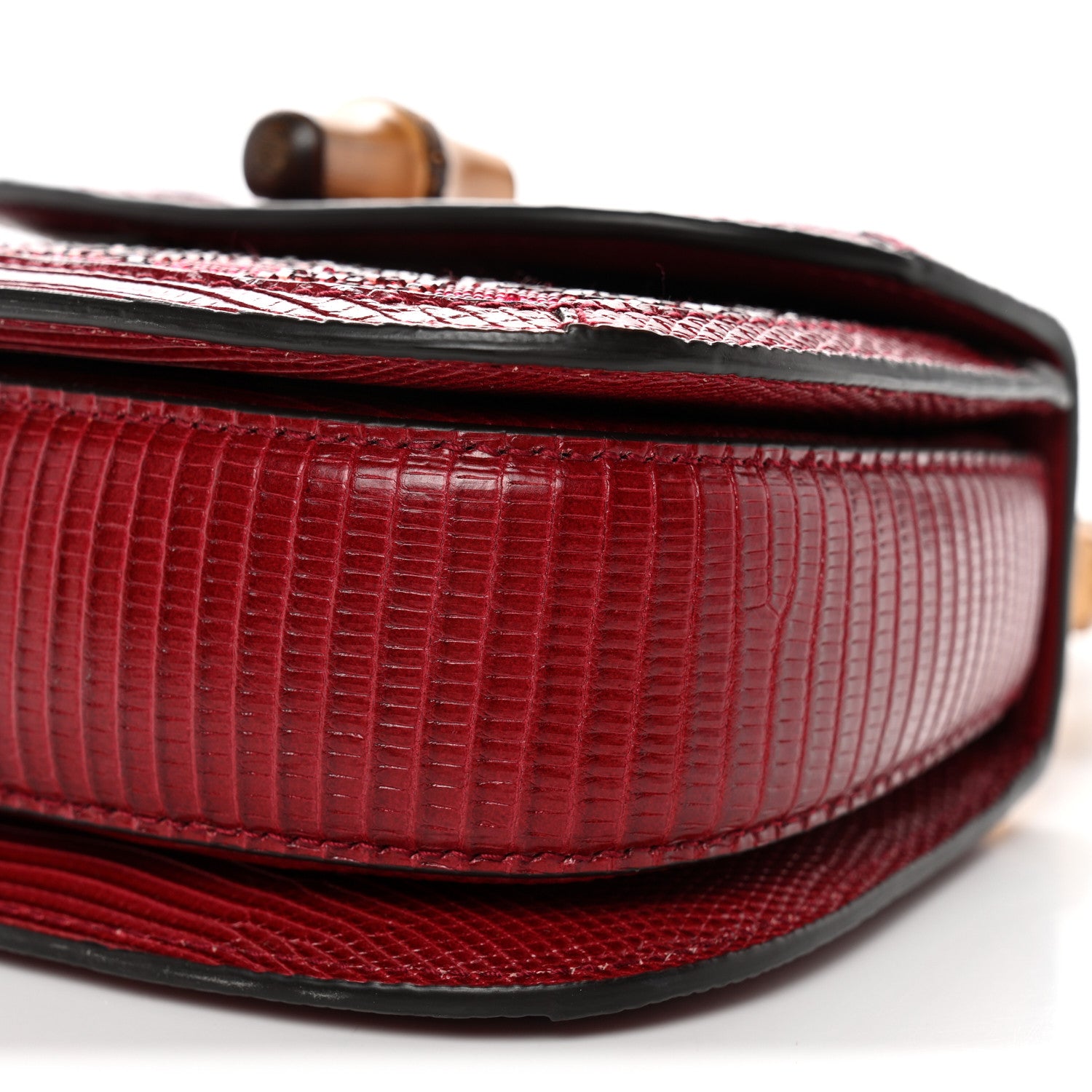 Gucci Moire Fabric Calfskin Rhinestone Monogram Monochrome Lizard Embossed Mini Bamboo 1947 Top Handle Chain Bag Red 9 of 9