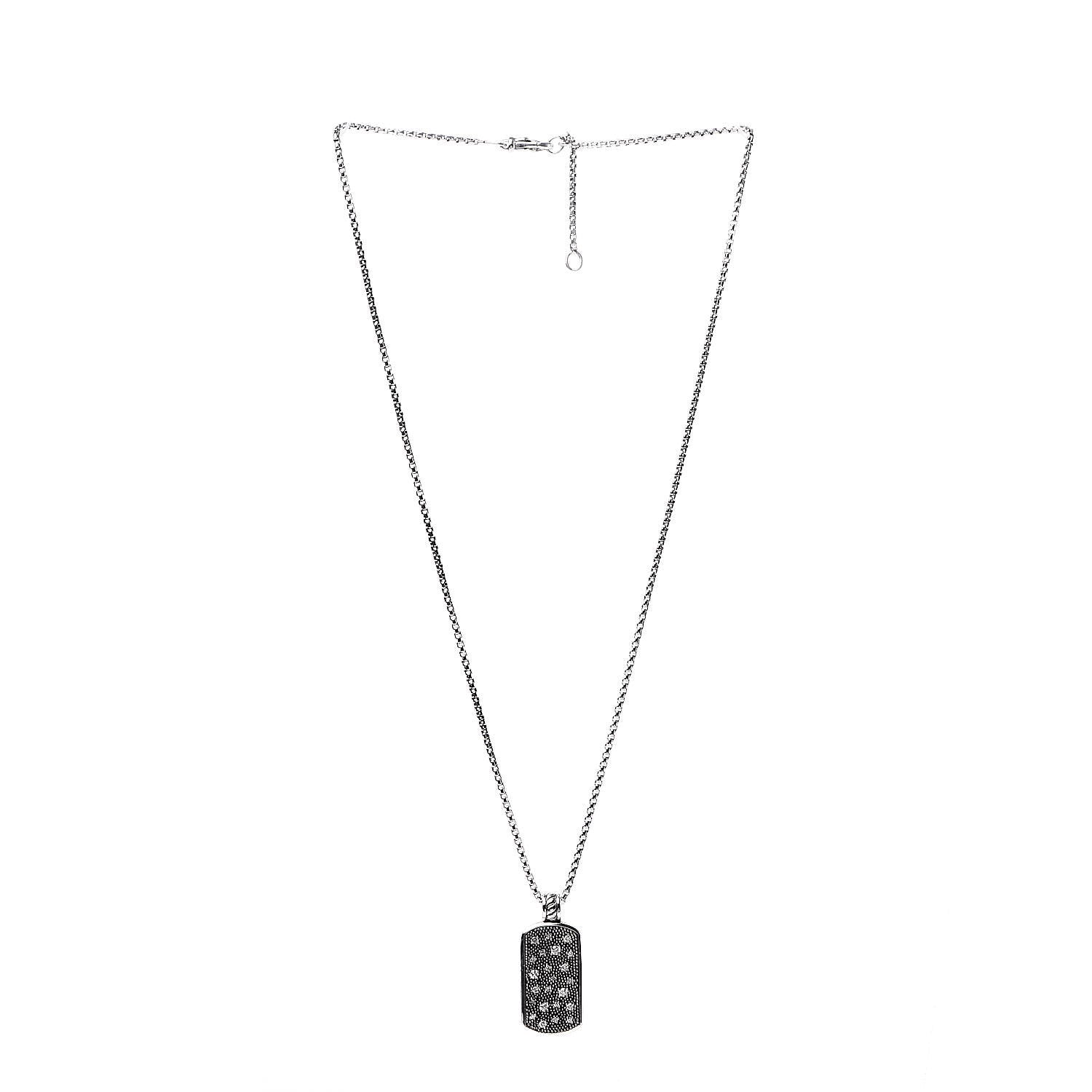 David Yurman Sterling Silver Diamond Midnight Melange Dog Tag Pendant Necklace 3 of 6