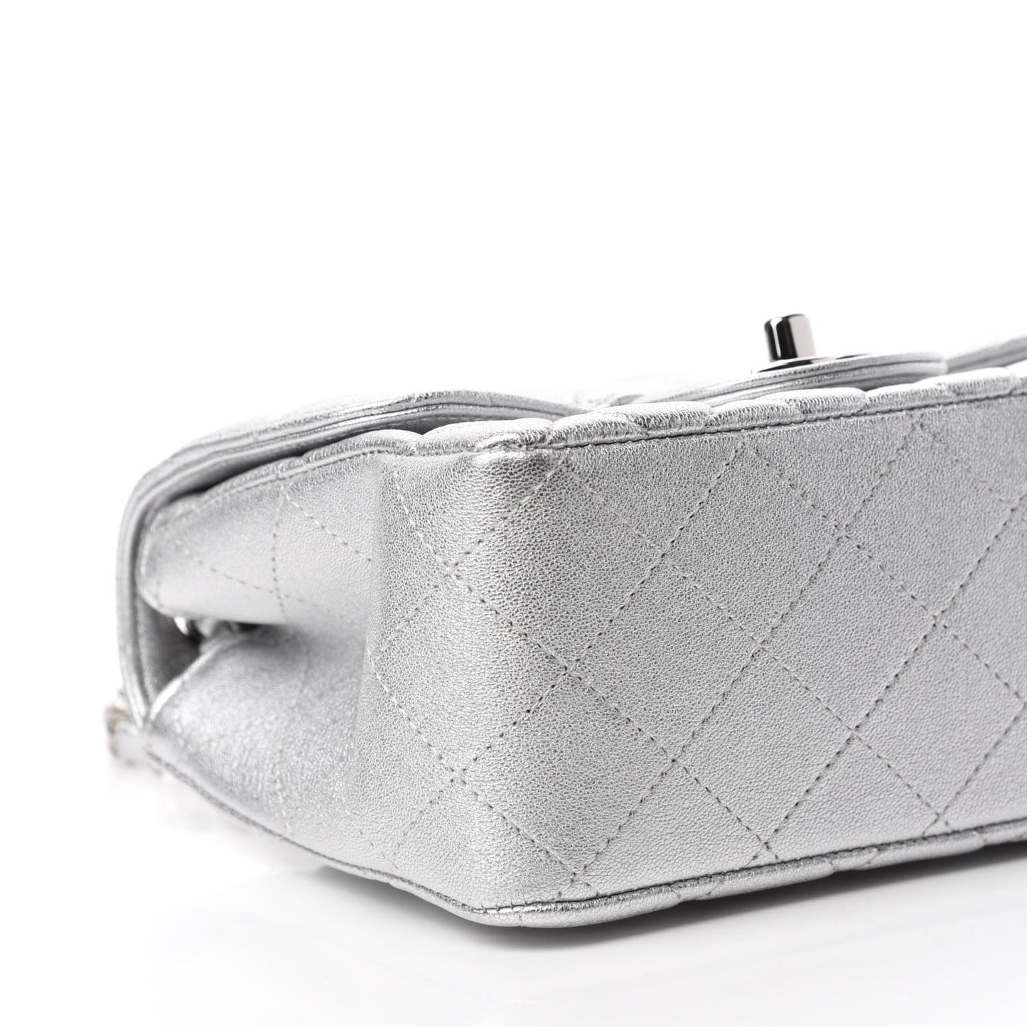 Metallic Lambskin Quilted Mini Square Flap Silver