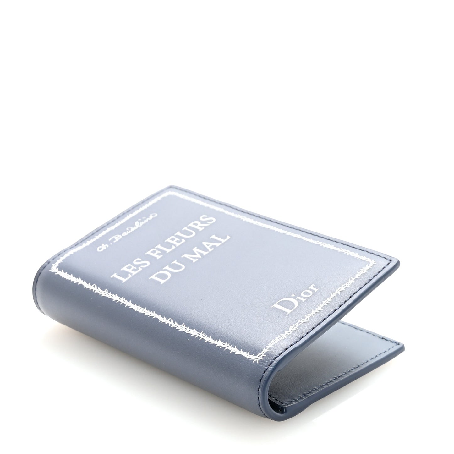 Calfskin Cover Bi-Fold Card Holder Blue White