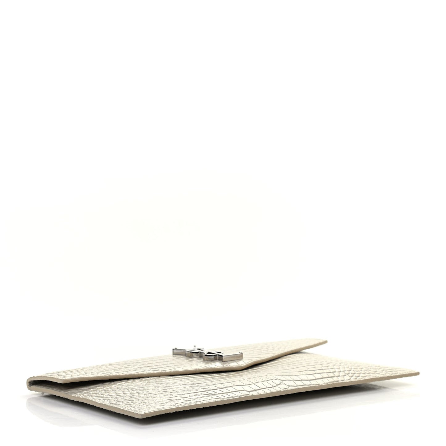 Calfskin Crocodile Embossed Uptown Monogram Pouch Crema Soft