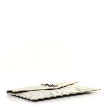 Saint Laurent Calfskin Crocodile Embossed Uptown Monogram Pouch Crema Soft 4 of 6
