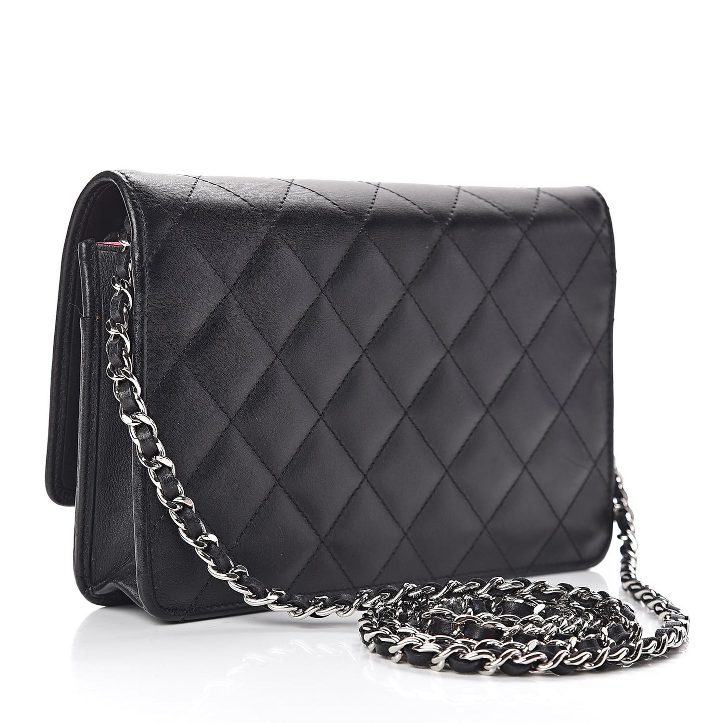 Calfskin Quilted Cambon Wallet On Chain WOC Black