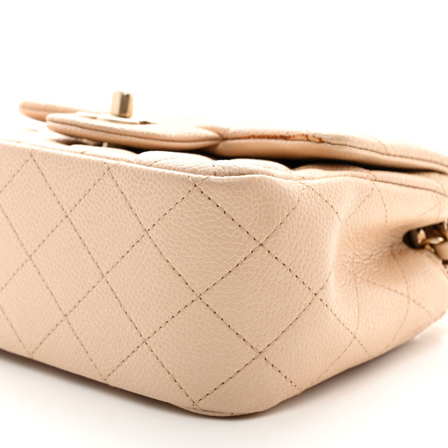 Caviar Quilted Mini Square Flap Beige