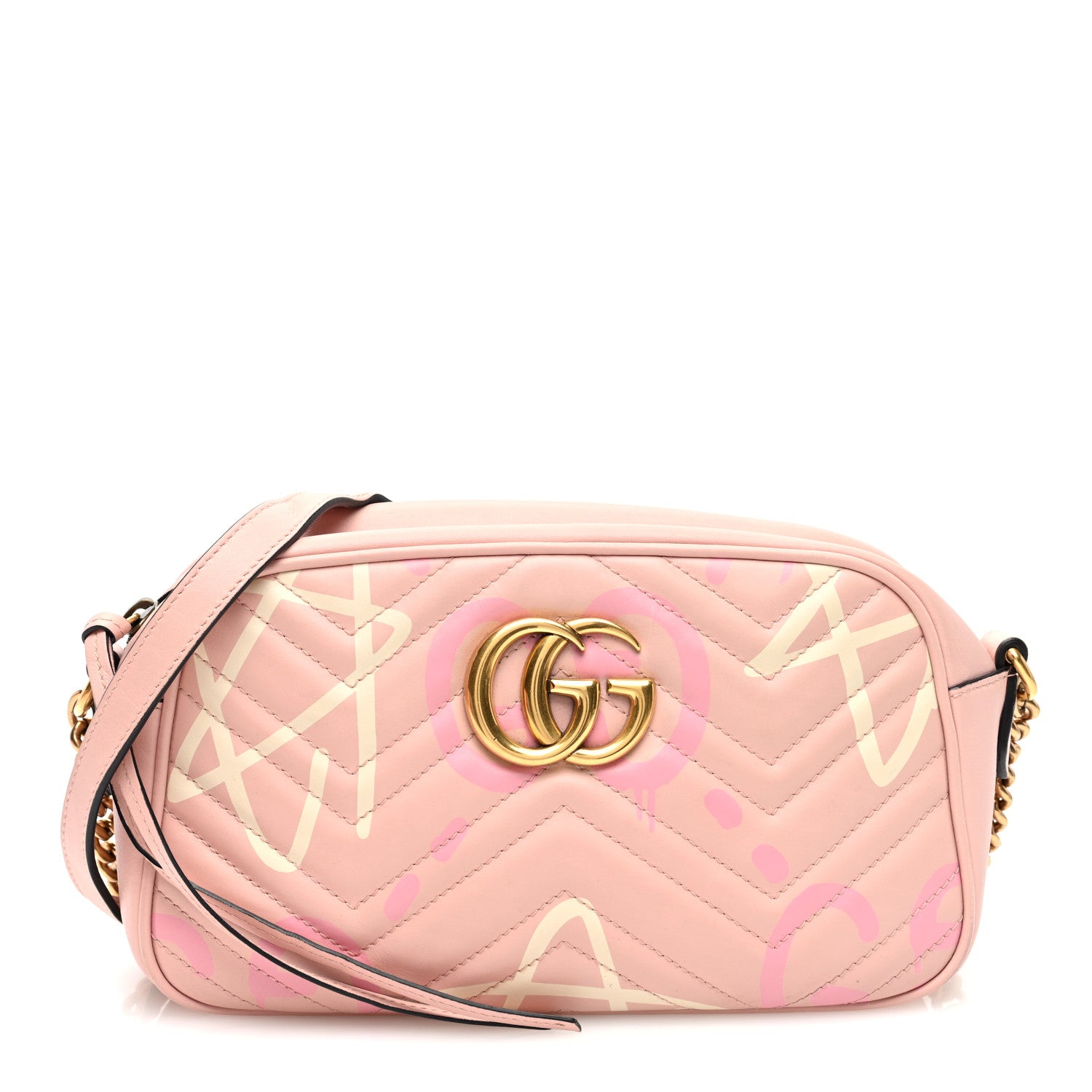 Gucci Calfskin Matelasse GucciGhost Small GG Marmont Chain Shoulder Bag Perfect Pink Rosa Ivory 1 of 10