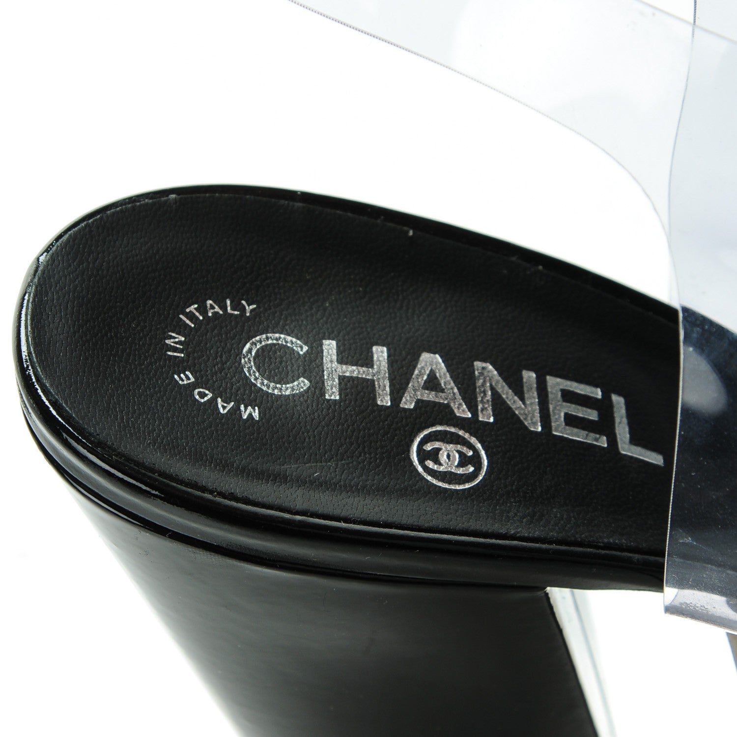 Chanel Patent Chrome Vinyl Wedge Sandals 41 Black 7 of 8