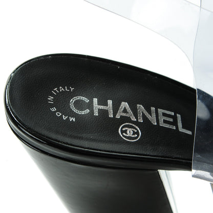 Chanel Patent Chrome Vinyl Wedge Sandals 41 Black 7 of 8