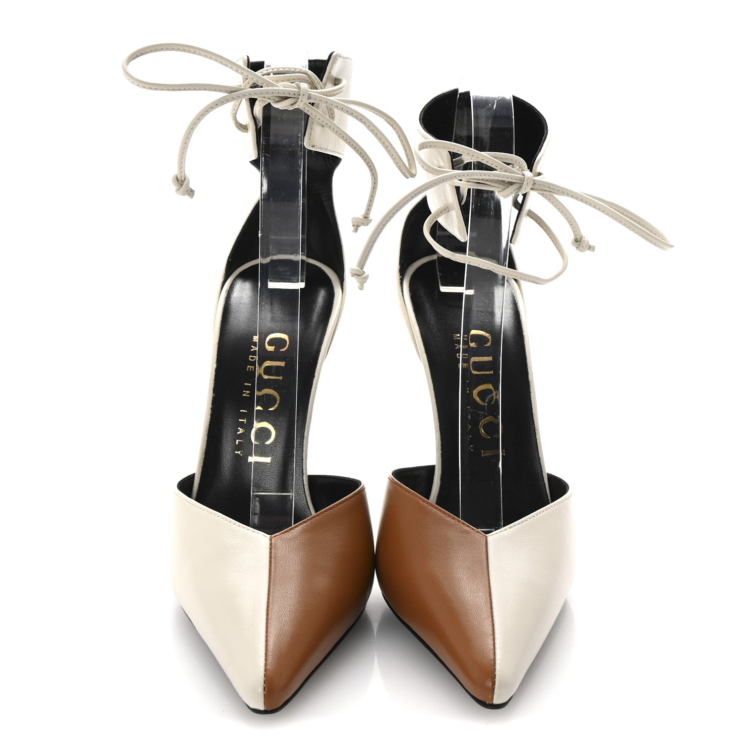 Gucci Soft Nappa Priscilla Ankle Cuff Pumps 37.5 Mystic White Harness Brown 3 of 10