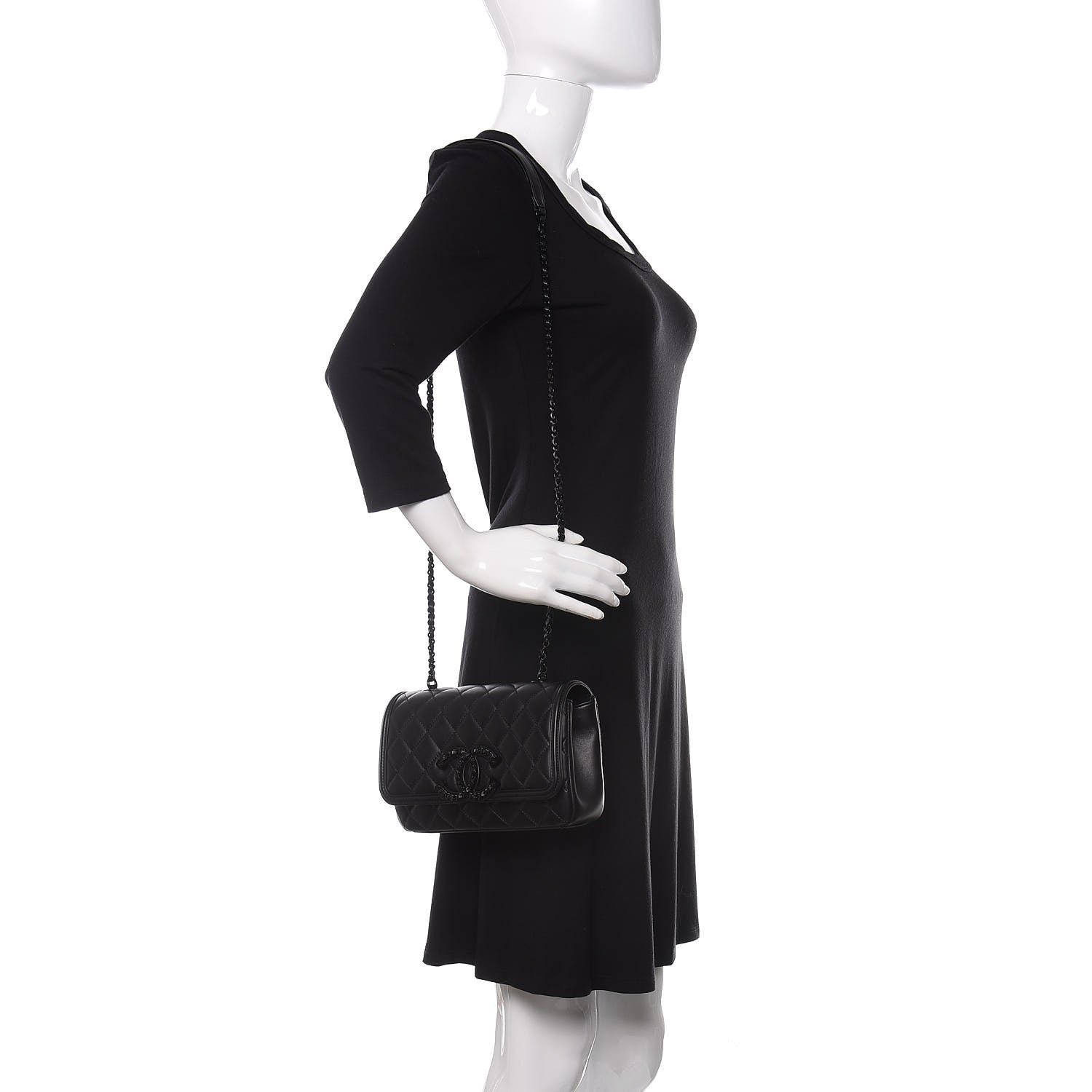 Chanel Lambskin Quilted Small CC Filigree Flap Black 2 of 11