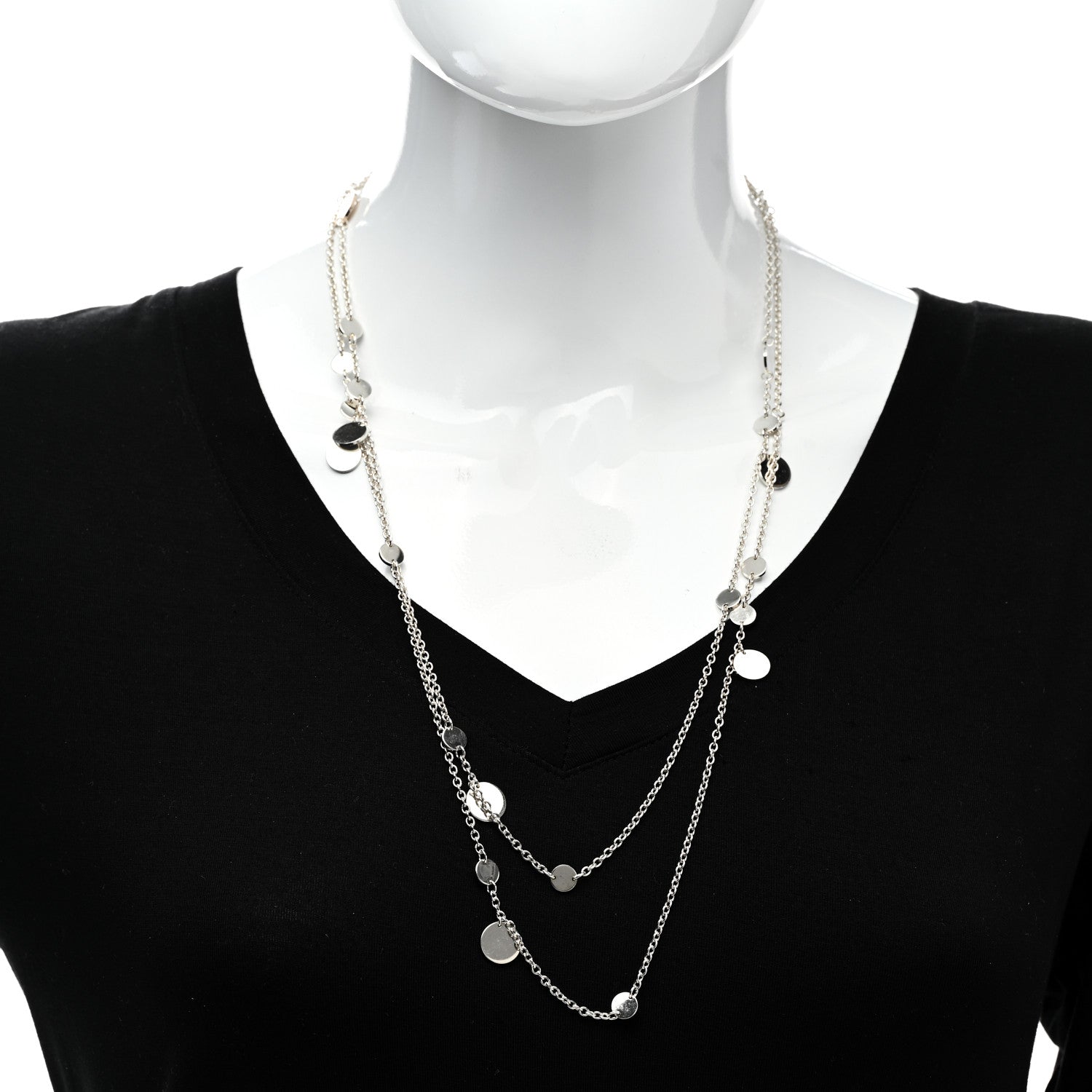 Hermes Sterling Silver 18K Rose Gold Confettis Long Necklace 2 of 5