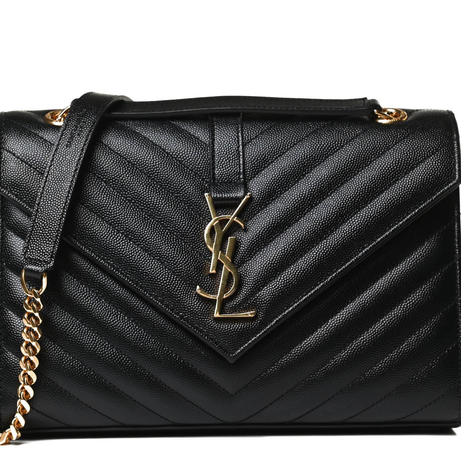 Saint Laurent Grain De Poudre Matelasse Chevron Medium Monogram Satchel Black 8 of 11