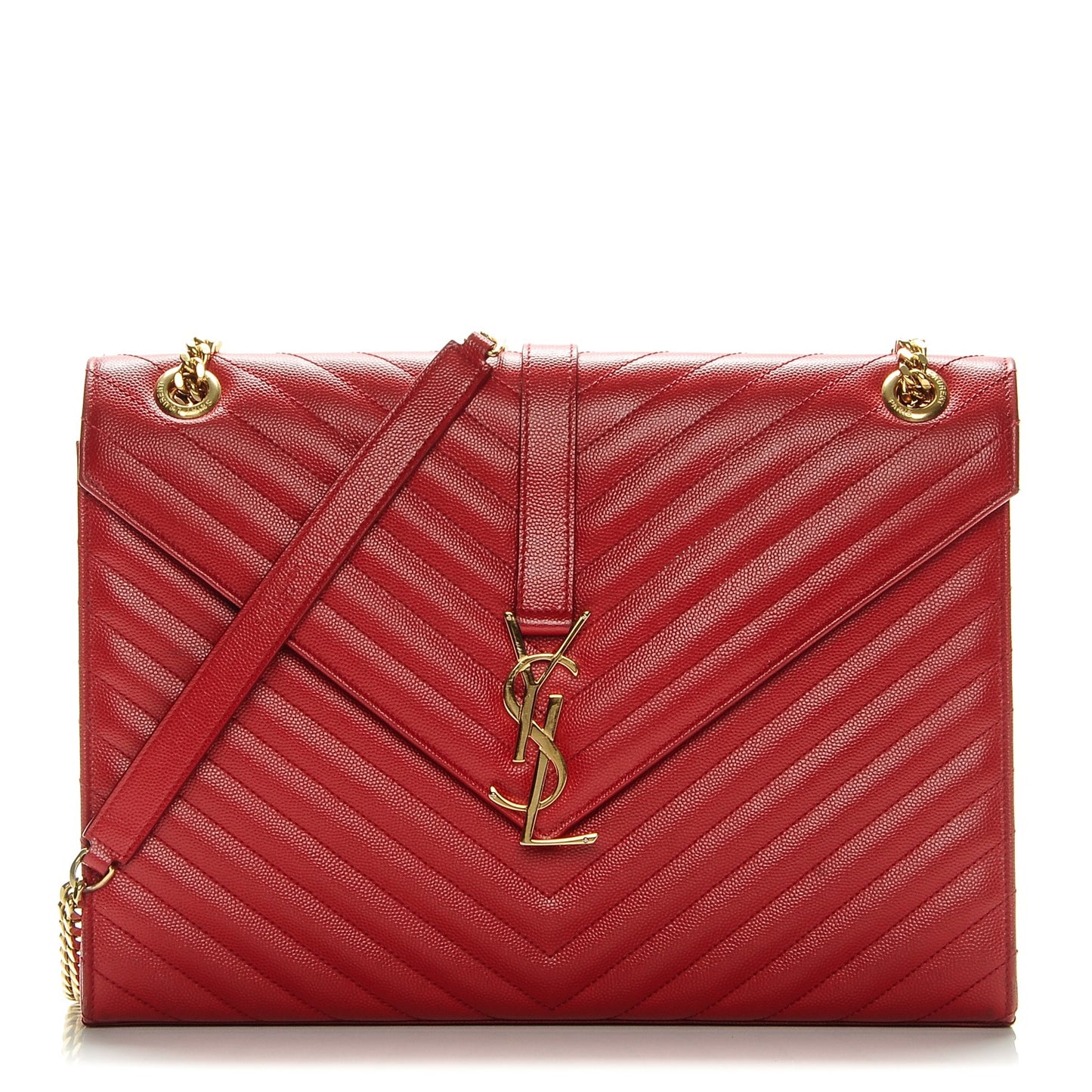 Grain De Poudre Matelasse Chevron Large Monogram Satchel Lipstick Red