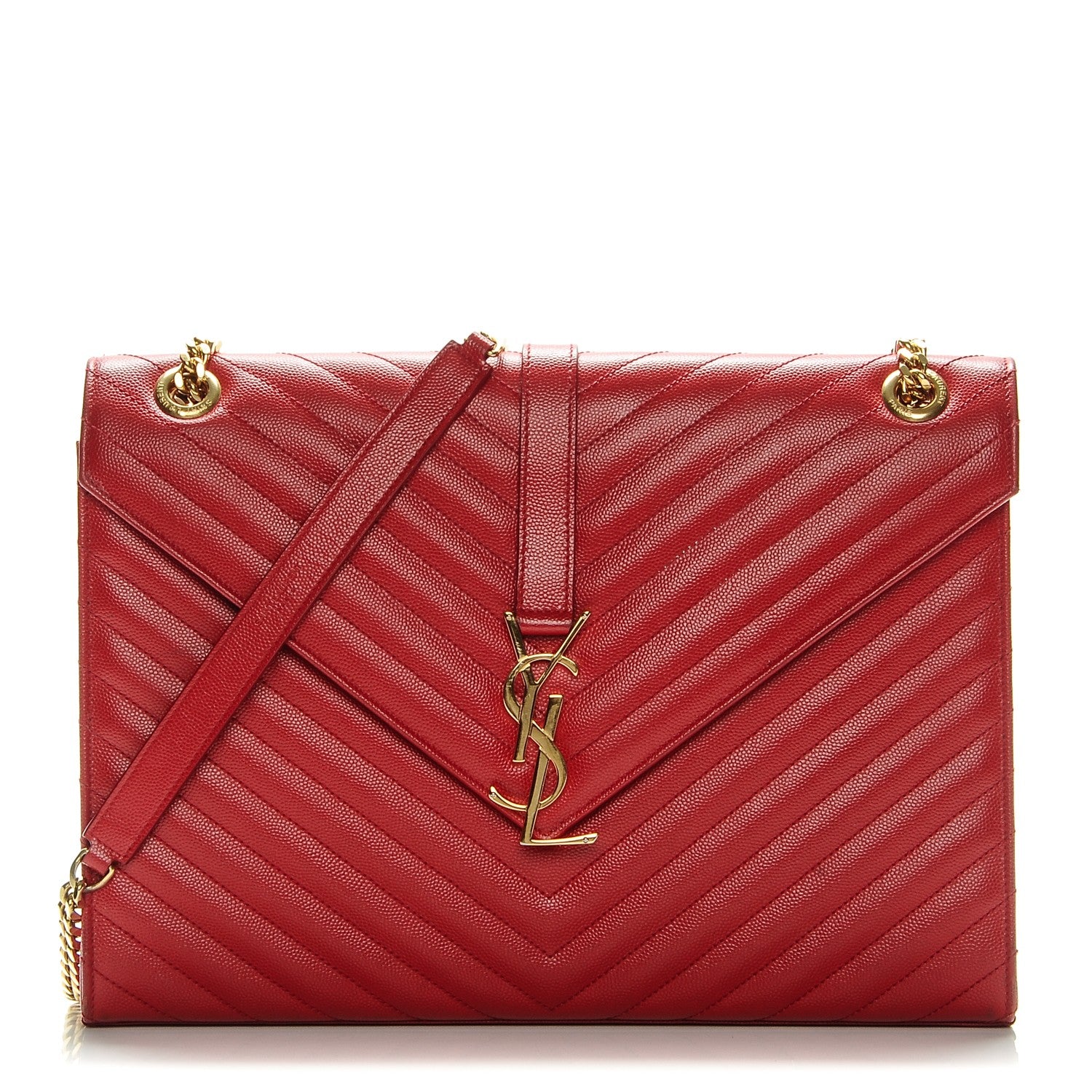 Saint Laurent Grain De Poudre Matelasse Chevron Large Monogram Satchel Lipstick Red 1 of 14