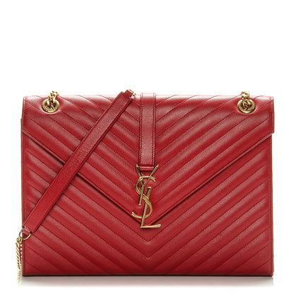 Saint Laurent Grain De Poudre Matelasse Chevron Large Monogram Satchel Lipstick Red 1 of 14
