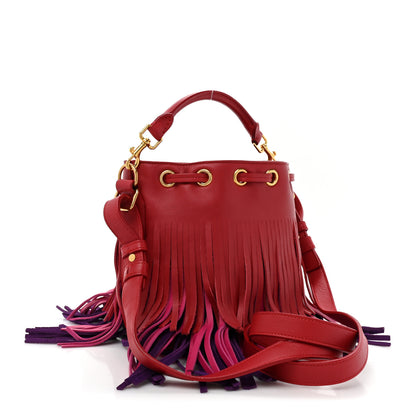 Saint Laurent Calfskin Tri-Color Small Emmanuelle Fringe Bucket Bag Red 3 of 9