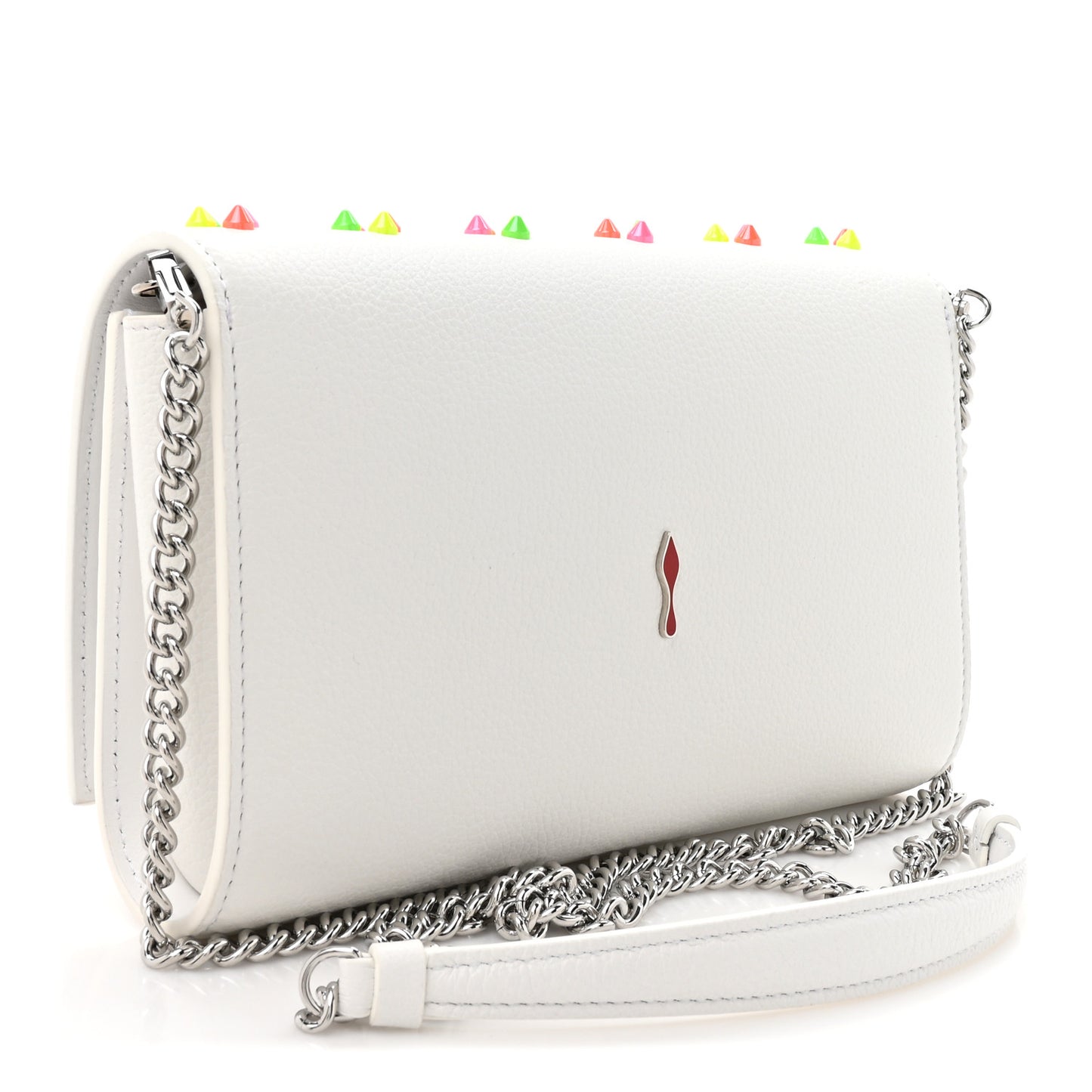 Calfskin Spikes Loubinthesky Paloma Clutch White