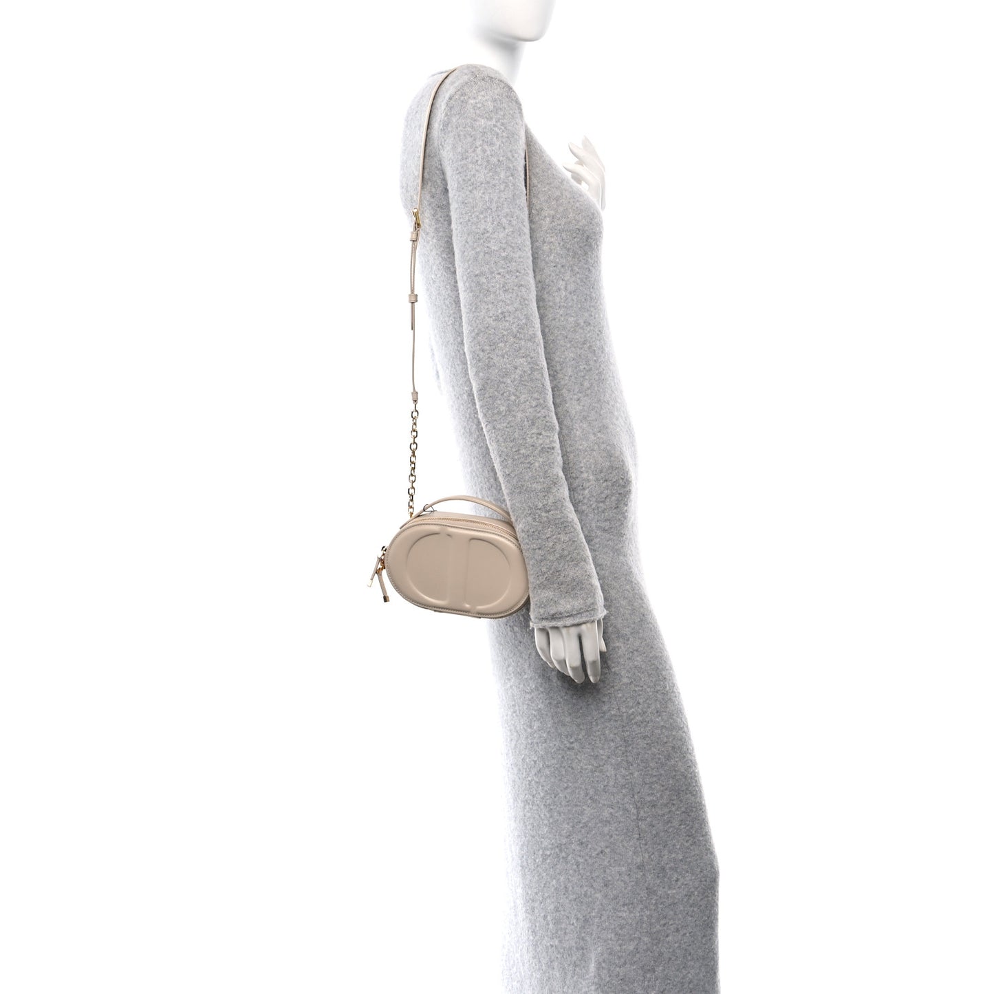 Calfskin CD Signature Oval Crossbody Camera Bag Caramel Beige