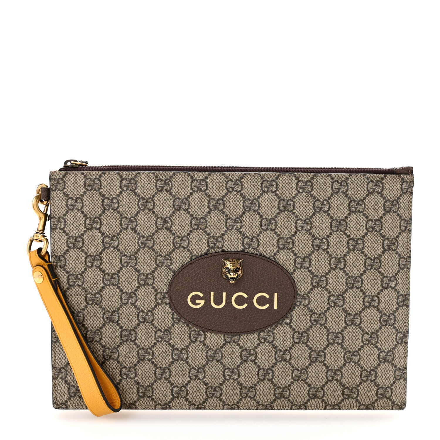 Gucci GG Supreme Monogram Neo Vintage Zip Wristlet Pouch Beige New Acero Crop 1 of 8