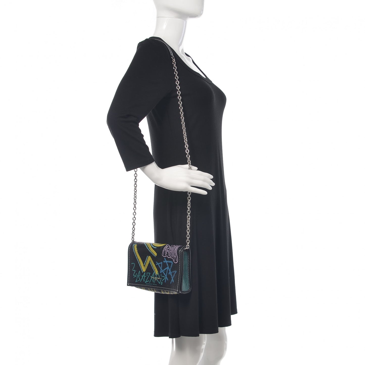 Agneau Arena Graffiti All Over Bazar Chain Shoulder Bag Black Multicolor