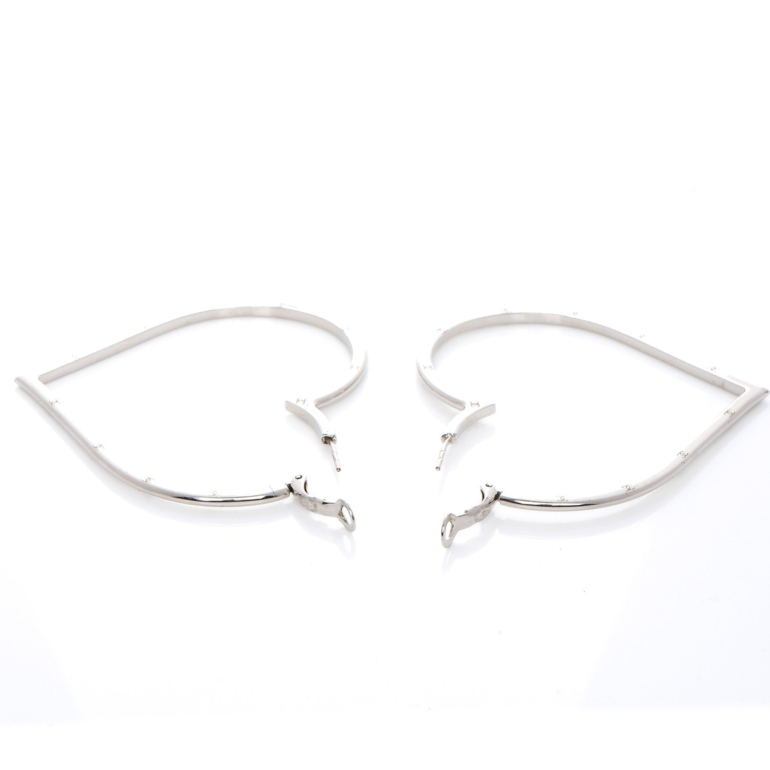 Chanel CC Heart Hoop Earrings Silver 4 of 5