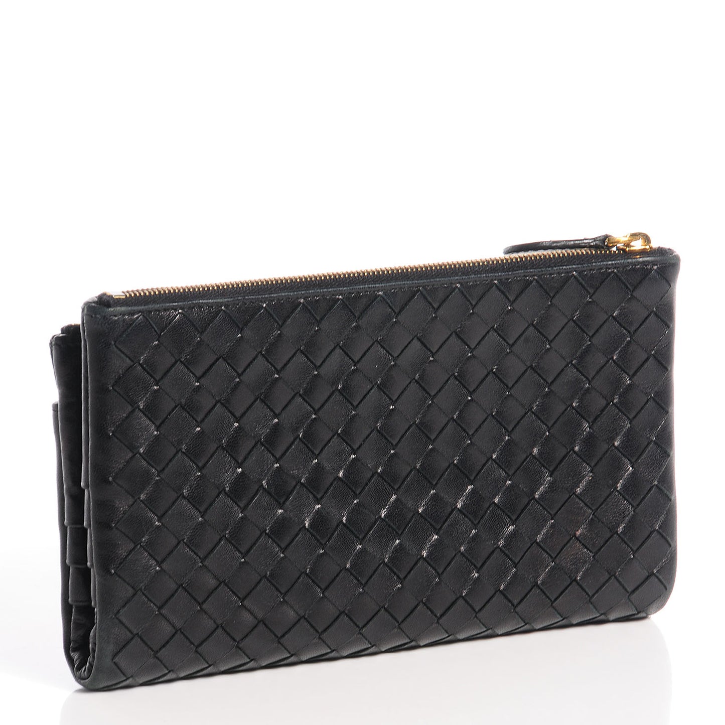Nappa Intrecciato Double Zip Clutch Wallet Nero Black