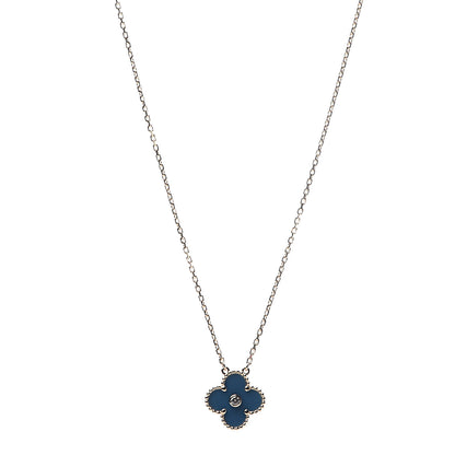 Van Cleef & Arpels 18K Yellow Gold Diamond Celestial Blue Sevres Porcelain Vintage Alhambra Pendant Necklace 1 of 5