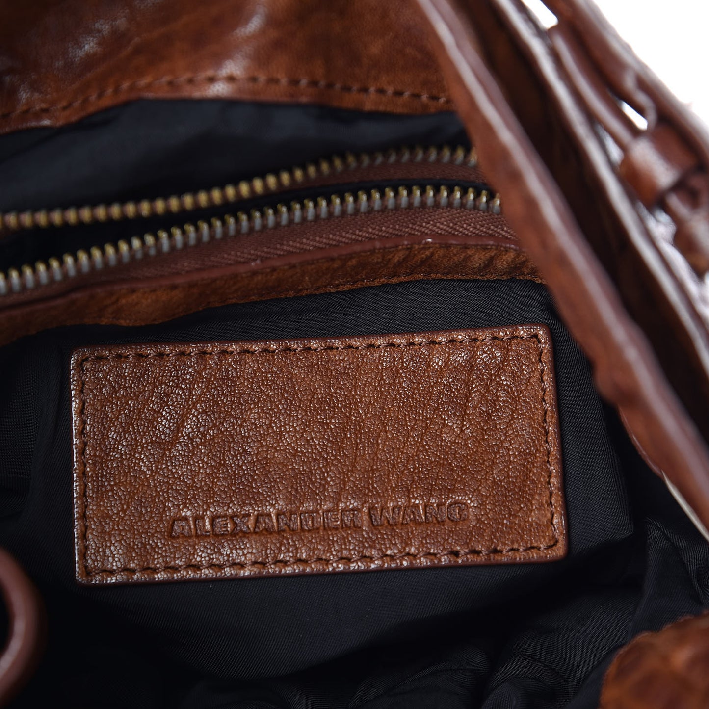 Pebbled Lambskin Diego Bucket Bag Brown Brass Hardware