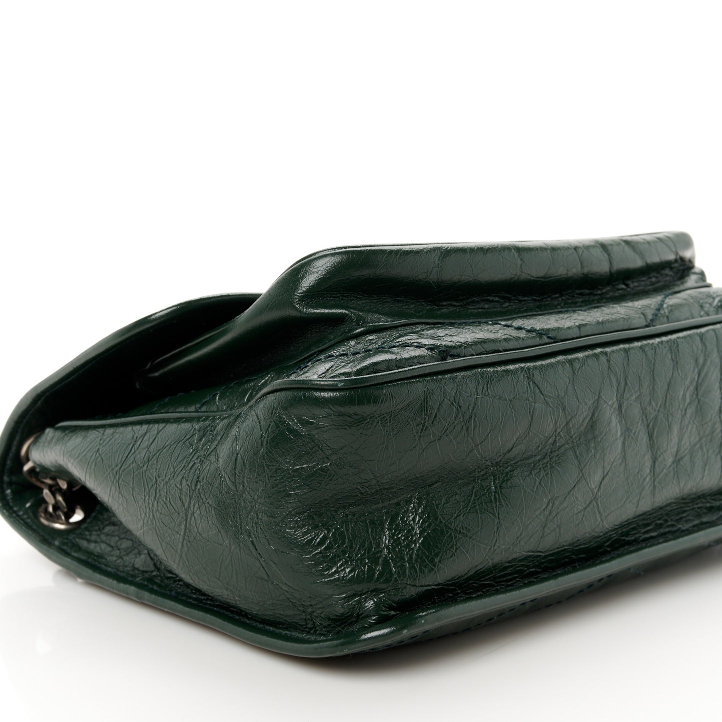Crinkled Lambskin Matelasse Monogram Medium Niki Chain Satchel Dark Green