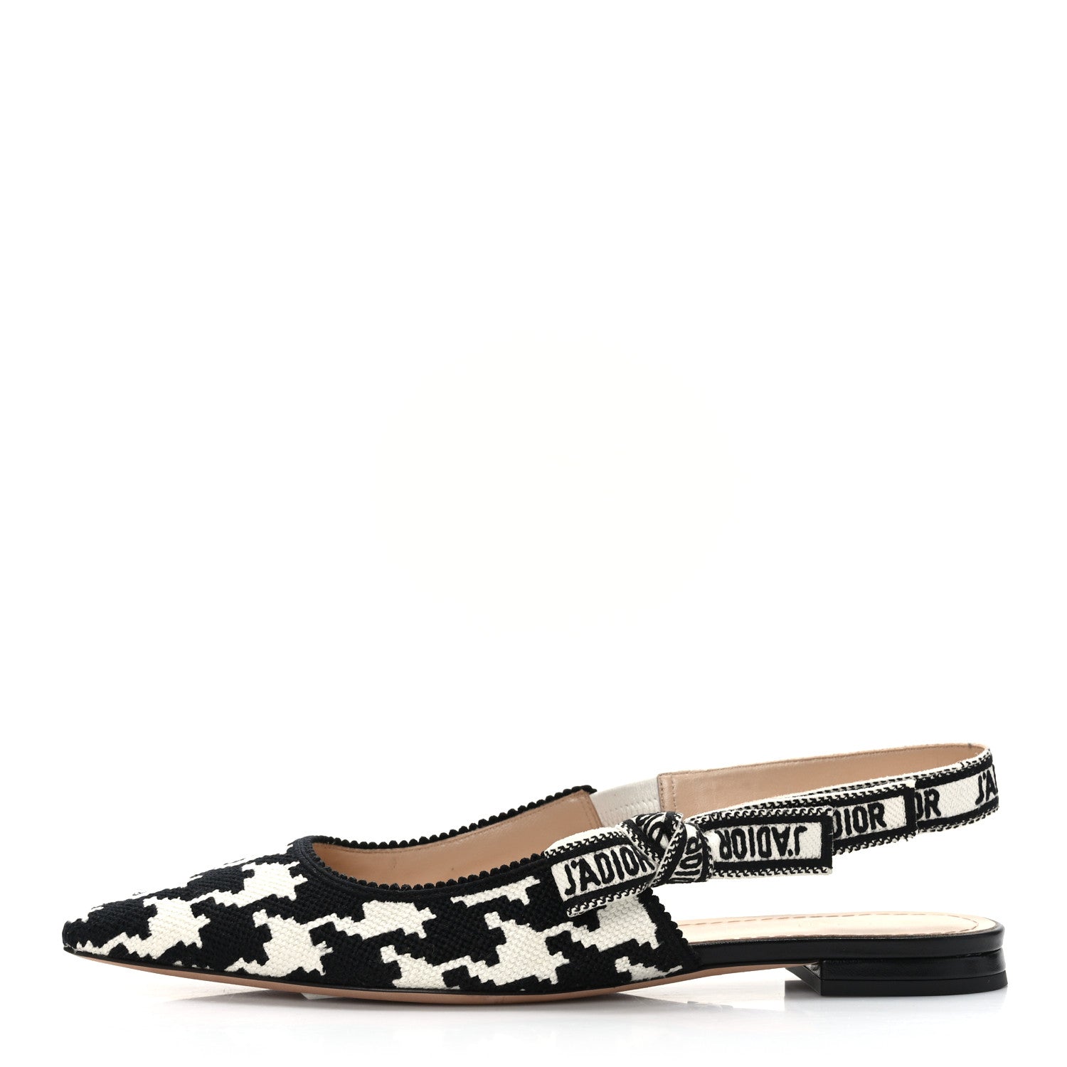 Christian Dior Cotton Ribbon Macro Houndstooth J'Adior Slingback Ballet Flats 39.5 Black White 1 of 8