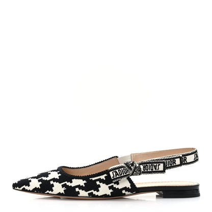 Christian Dior Cotton Ribbon Macro Houndstooth J'Adior Slingback Ballet Flats 39.5 Black White 1 of 8