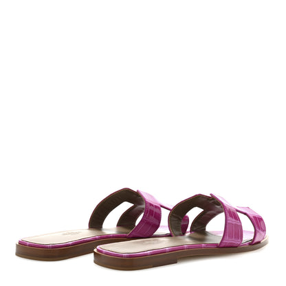 Hermes Shiny Alligator Oran Sandals 38 Rose Sheherazade 5 of 9