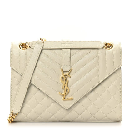 Saint Laurent Grain De Poudre Textured Mixed Matelasse Medium Triquilt Monogram Satchel Crema Soft 1 of 11