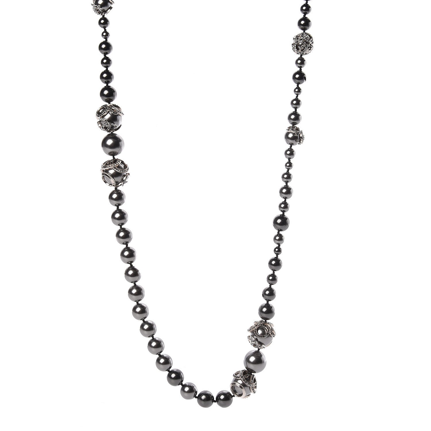 Chanel Ruthenium Pearl Beaded CC Long Necklace Black 1 of 5