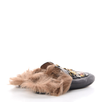Gucci Calfskin Fur Tiger Embroidered Womens Princetown Slippers 36 Black 4 of 16