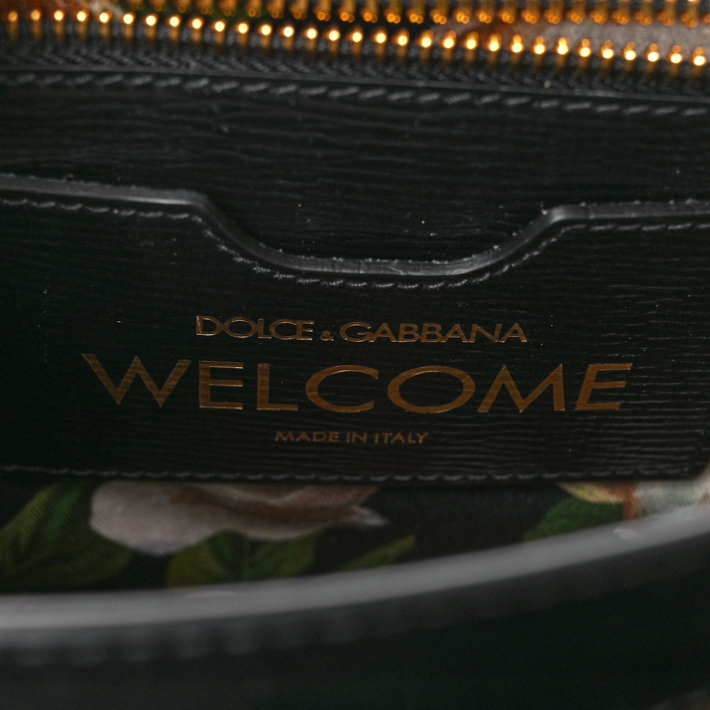 Grained Calfskin Floral Printed Medium Welcome Satchel Black