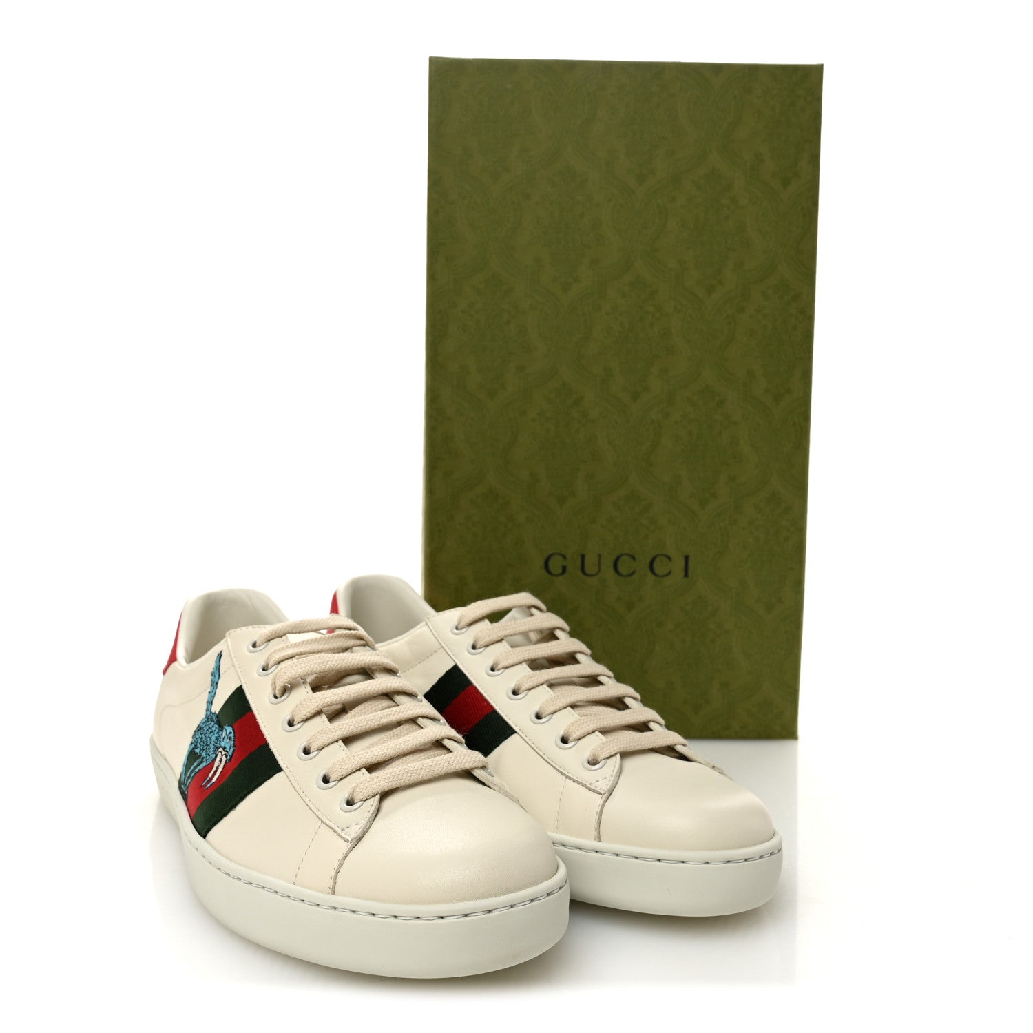 Gucci X FREYA HARTAS Calfskin Miro Soft Web Mythical Creature Embroidered Mens Ace Sneakers 8 New Mystic White 10 of 10