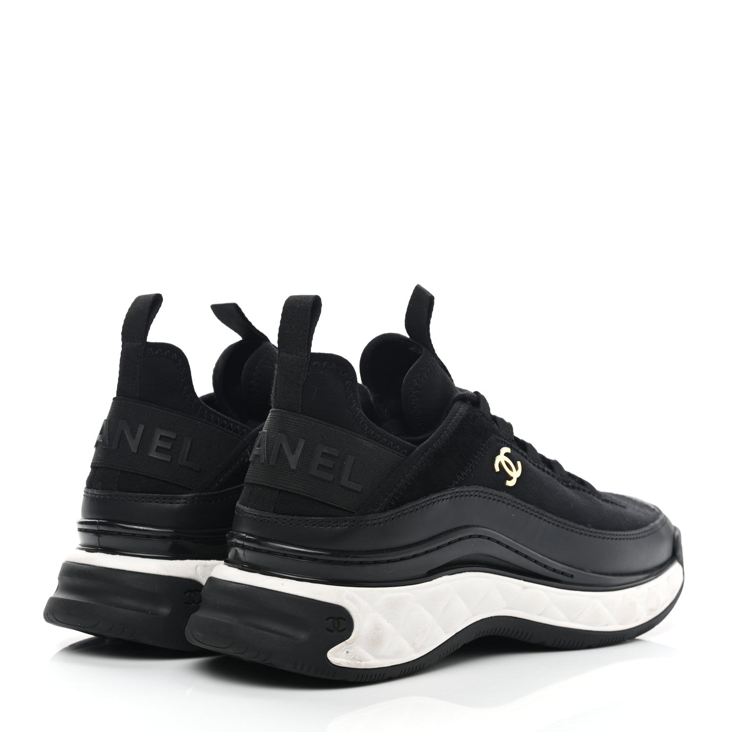 Chanel Velvet Calfskin Mixed Fibers CC Sneakers 38 Black 4 of 11